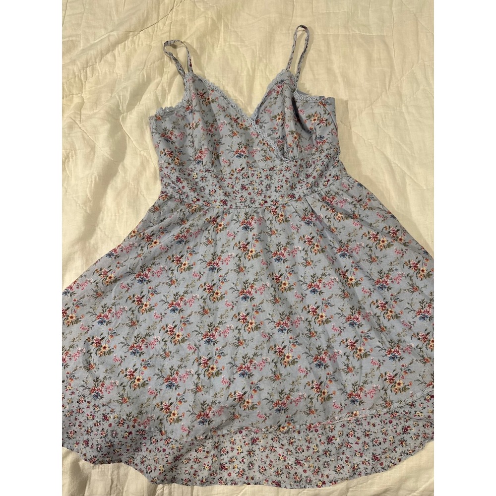 City Vibe Light Blue Floral Lace Trim Tie Back Tiered Sundress Juniors 13